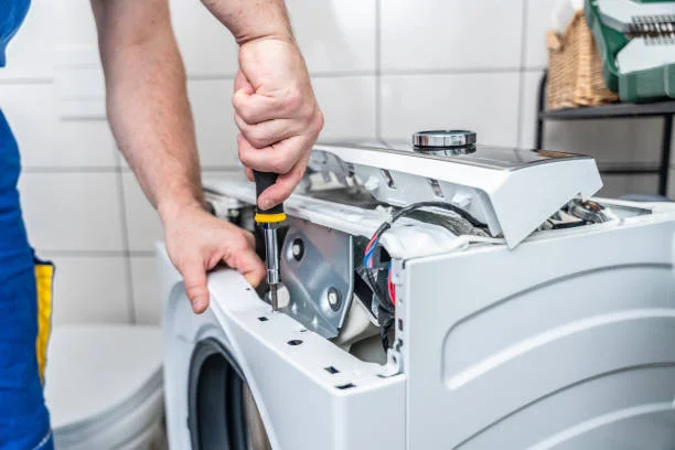 A man checks an electrical system with a multimeter during a commercial appliance installation.